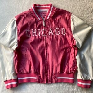 Vintage Chicago Varsity Jacket Pink White Bomber XL Streetwear Sporty Y2K City